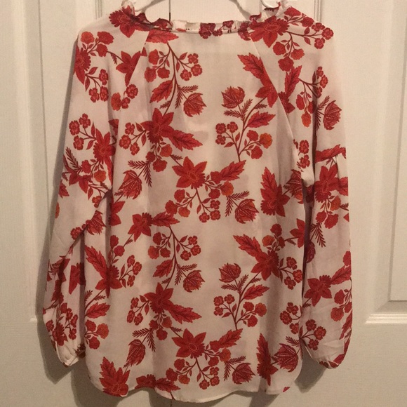 LOFT White and Red Flowered Blouse - Size S - Picture 2 of 3